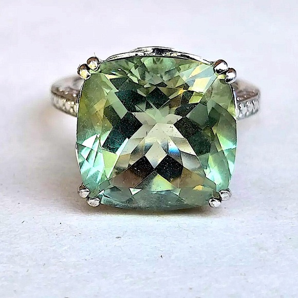 Vintage Green Amethyst Round Cut and White Quartz Sterling Silver Ring 6 - Picture 16 of 16